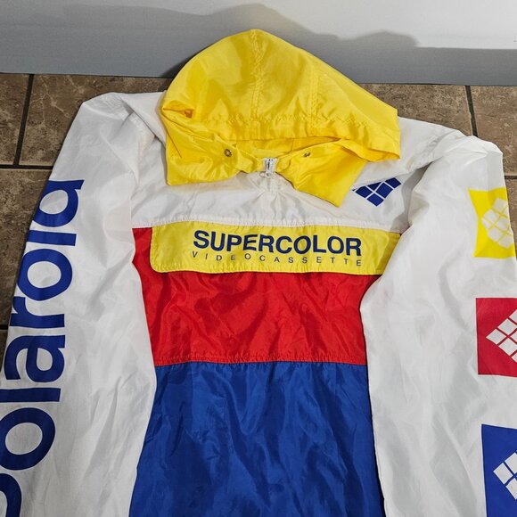 Polaroid Hooded White Jacket Pullover Supercolor Windbreaker Size M - Picture 4 of 8